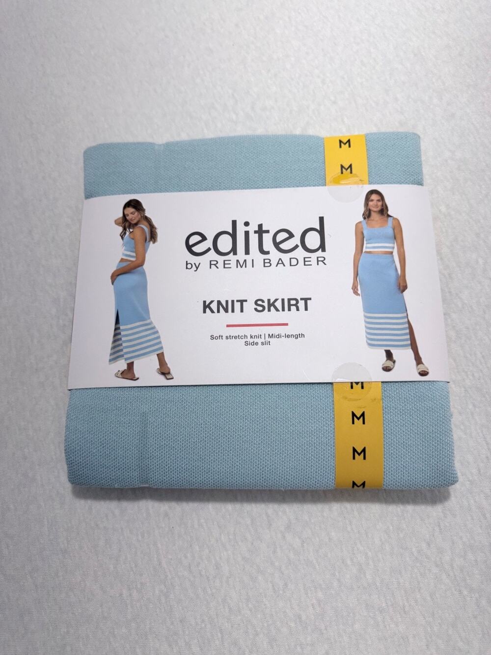 Edited by Remi Bader Women’s Knit Skirt Midi-Length Side Slit Size M Light Blue - Picture 1 of 4